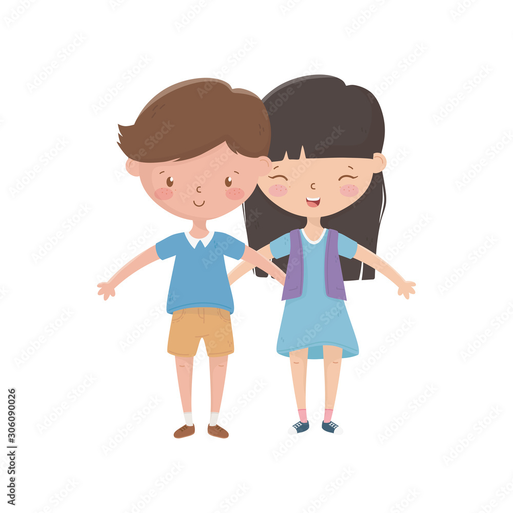 Girl and boy cartoon vector design