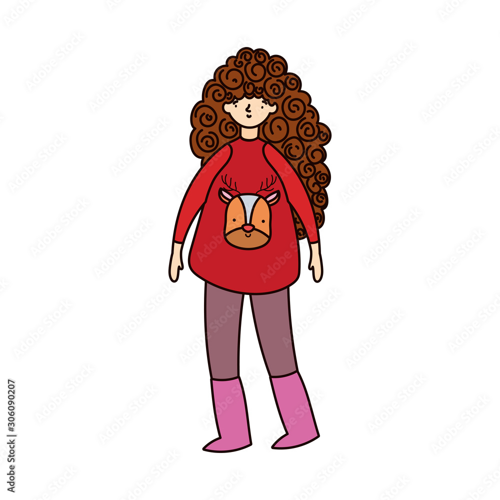 woman with ugly sweater character woman with ugly sweater character