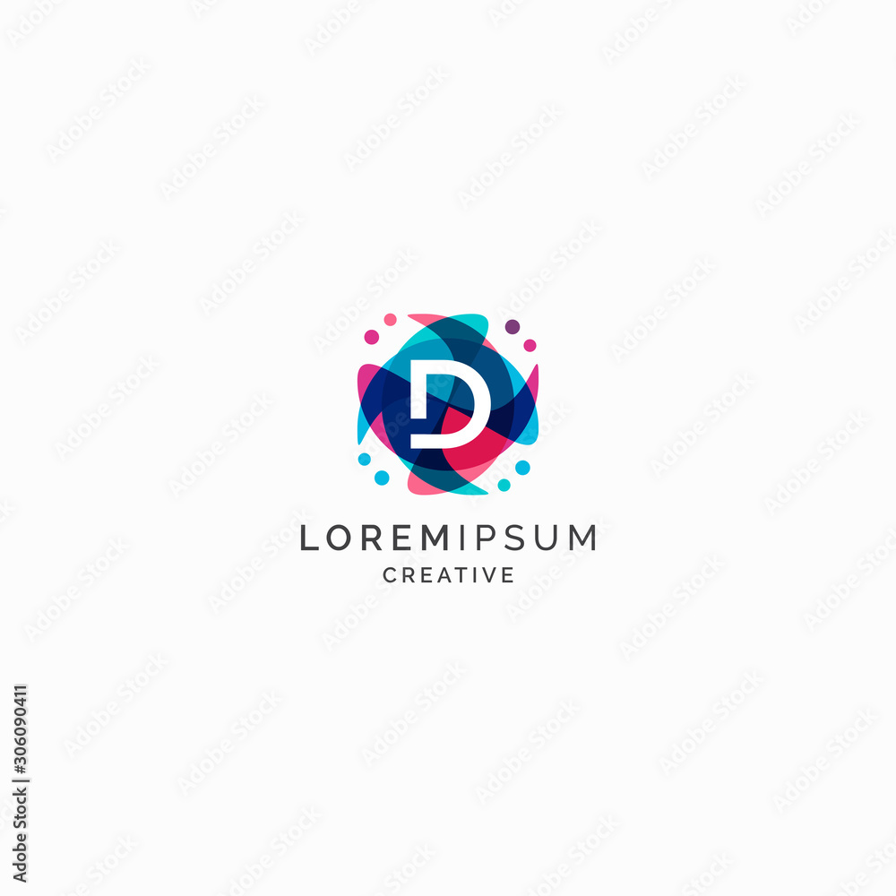 Letter D Abstract Initial Logo Design Template. Colorful Overlay Vector Illustration