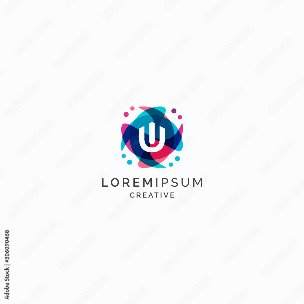 Letter U Abstract Initial Logo Design Template. Colorful Overlay Vector Illustration