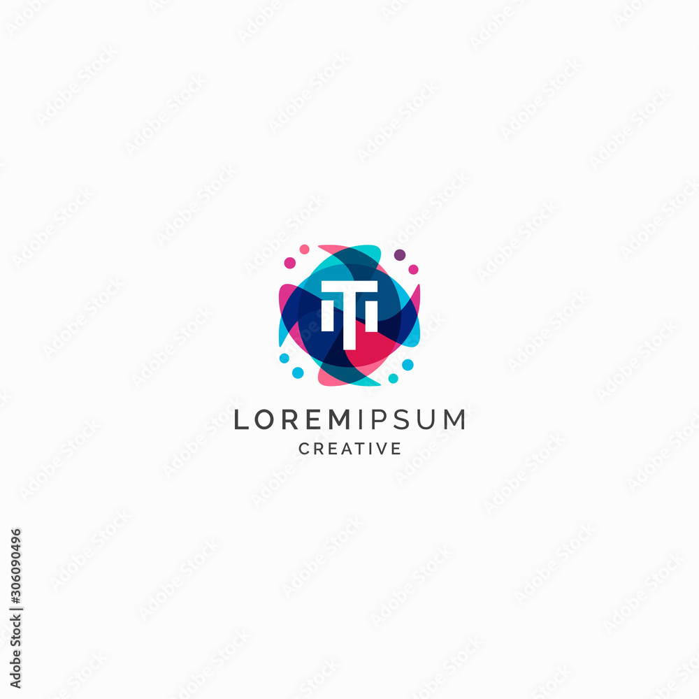 Letter T Abstract Initial Logo Design Template. Colorful Overlay Vector Illustration