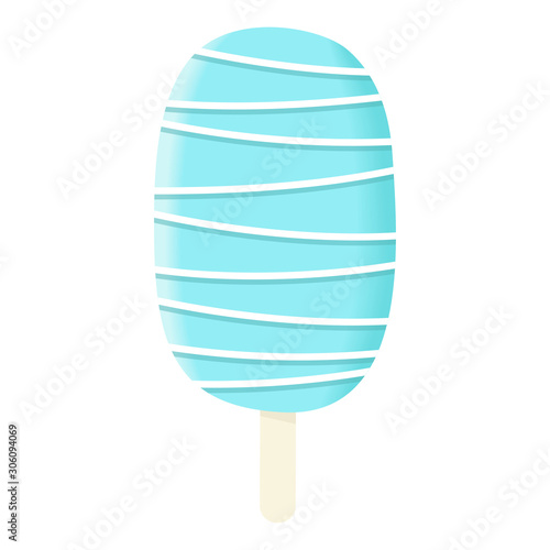Blue ice cream Stick. one. blue and white icing with stripes and dressing Summer sweetmeat, photo