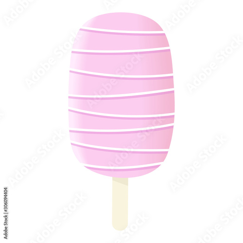 Stick ice cream pink and white icing with stripes and dressing Summer sweetmeat, holiday, Vector illustration photo