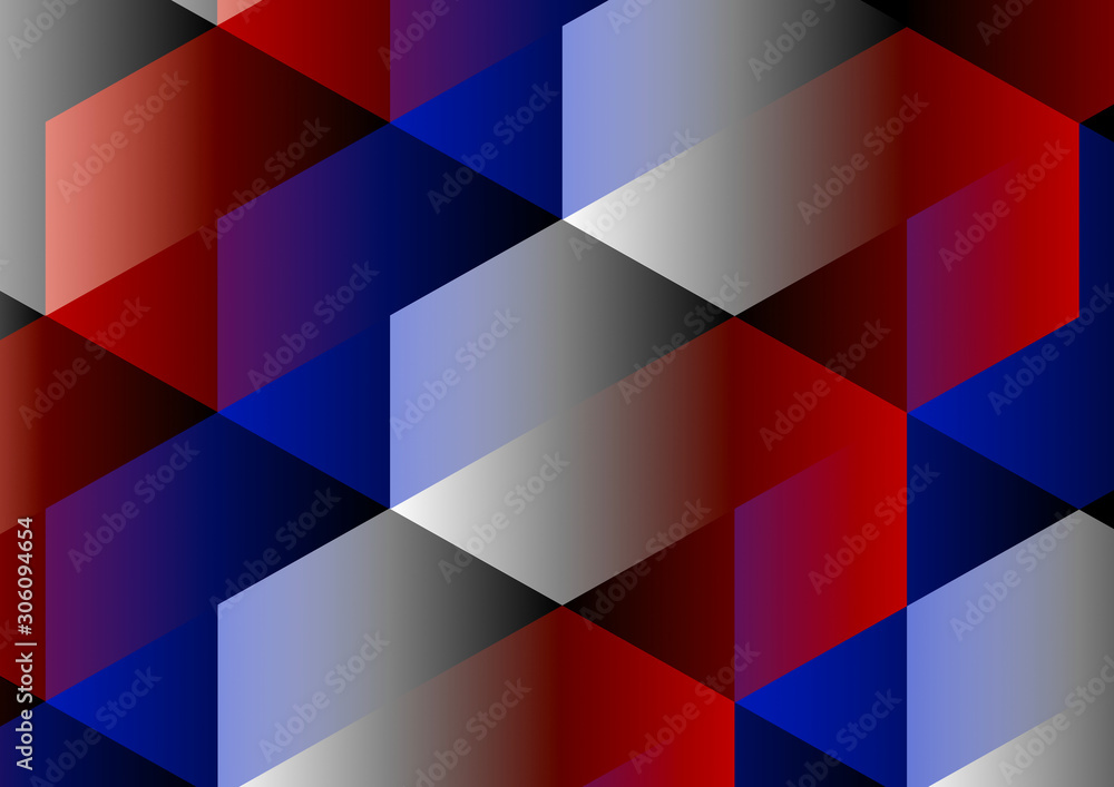 Emboîtement d'hexagones tricolores - obrazy, fototapety, plakaty 
