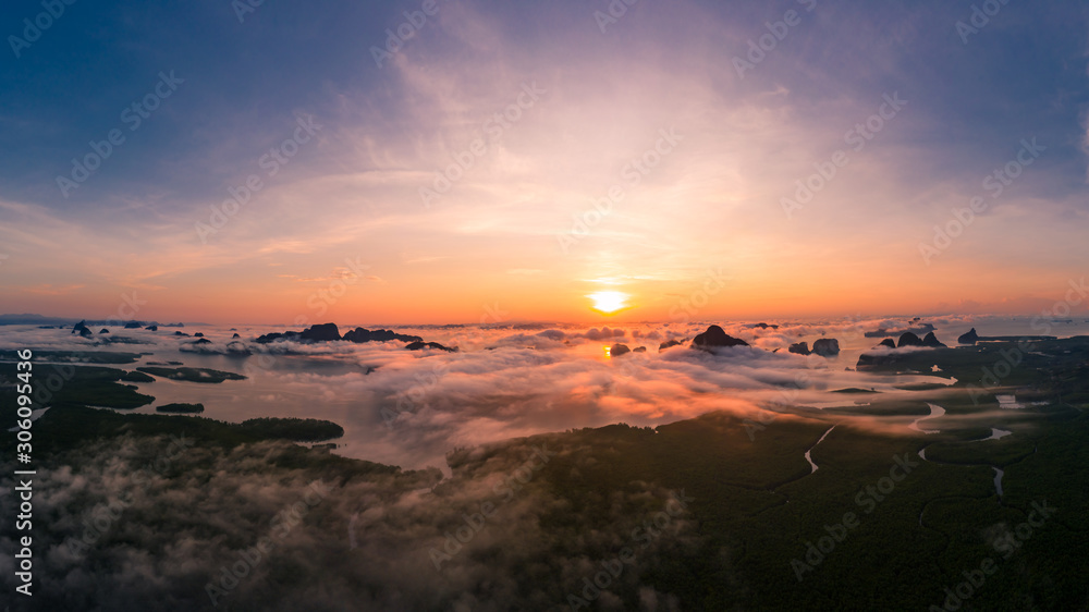 Obraz premium aerial view landscape at morning samet nangchee viewpoint phang nga Thailand