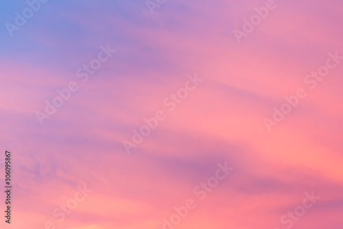 Abstract fantasy aerial view pastel background, Pink sunlight on sweet colorful sky and purple cloud before sunset