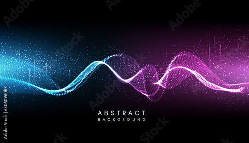 Hi-tech futuristic techno background, neon shapes and dots. Technology connection, big data, dotted structure