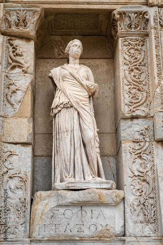 Statue of Sophia in the library of Celsus in the ancient Greek-Roman city of ...