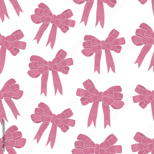 Pink bows on white seamless pattern. Textile and paper design. Valentines Day concept.