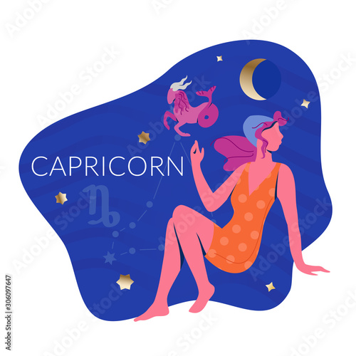 Capricorn Woman Zodiac Illustration