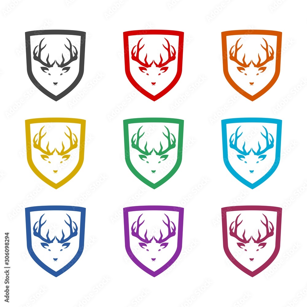 Deer color icon set isolated on white background Deer color icon set isolated on white background
