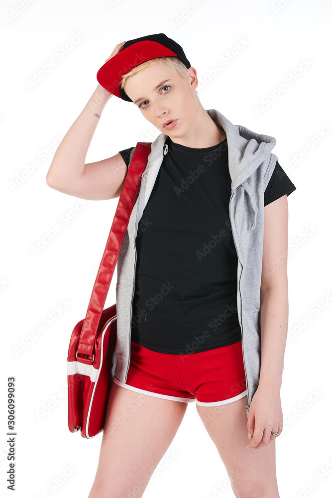 Blank t-shirt mock-up - Beautiful retro sports fashion girl ready for your design Blank t-shirt mock-up - Beautiful retro sports fashion girl ready for your design