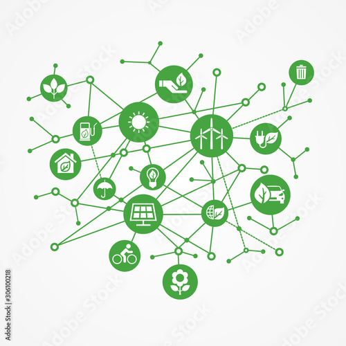 Renewable energy concept icon. Green electricity sources icons. Alternative energy background