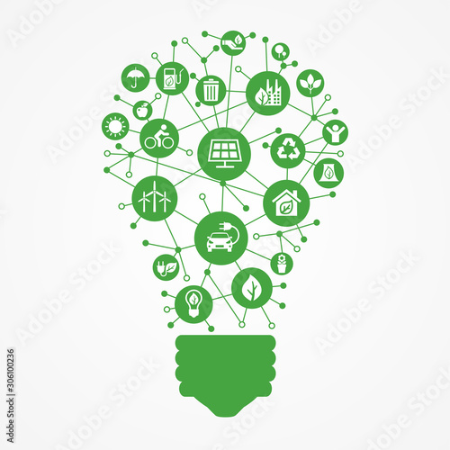 Renewable energy concept icon. Green electricity sources icons. Alternative energy background