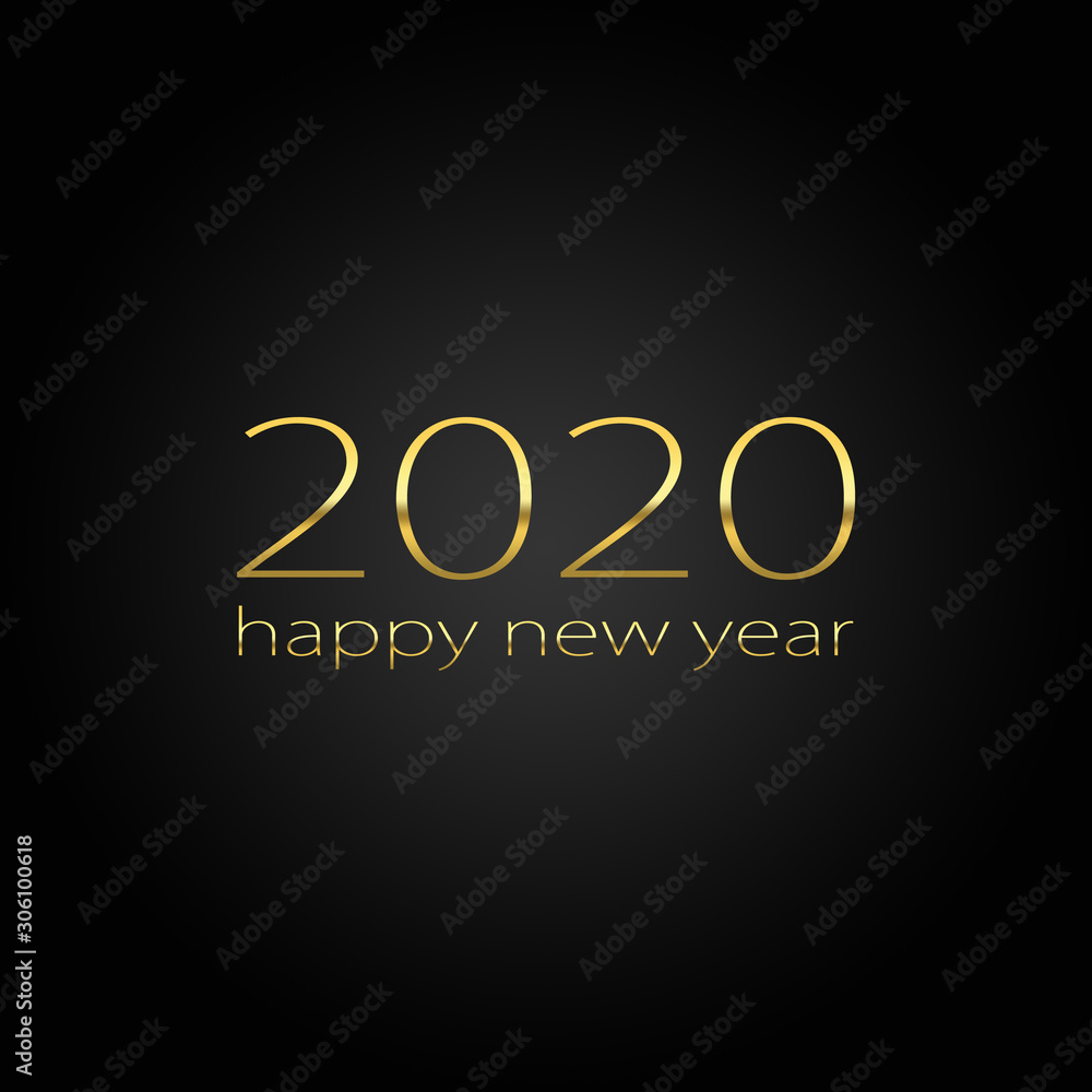 Plakat 2020 happy new year with golden lettering on a black background
