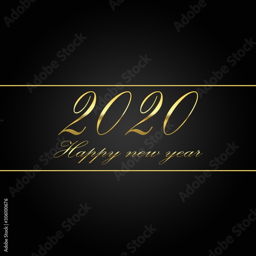 2020 happy new year with golden lettering on a black background