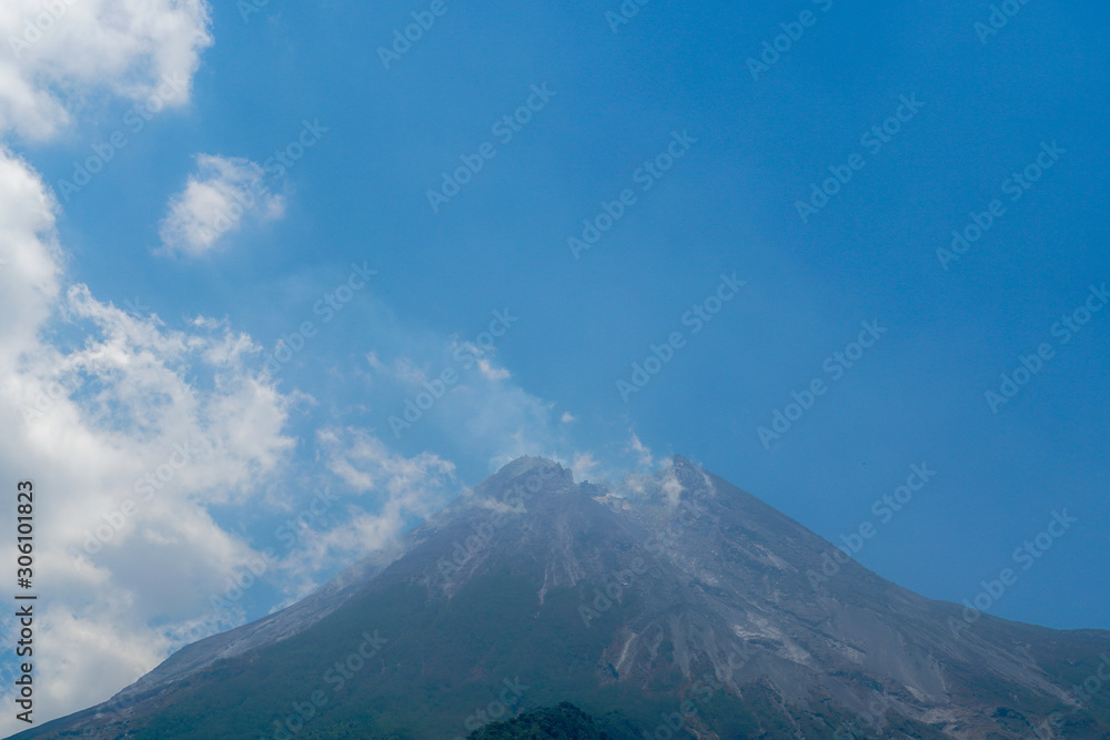 View of Mount Merapi in Indonesia, active volcano in the world, Yogyakarta, Indonesia