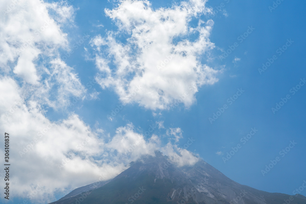 View of Mount Merapi in Indonesia, active volcano in the world, Yogyakarta, Indonesia
