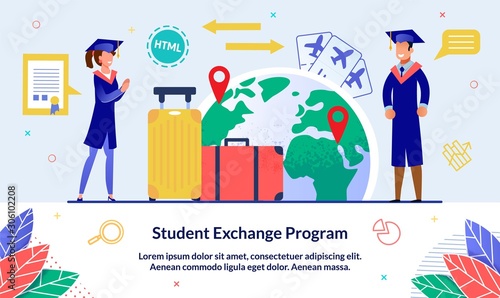 Vector Illustration Student Exchange Program.