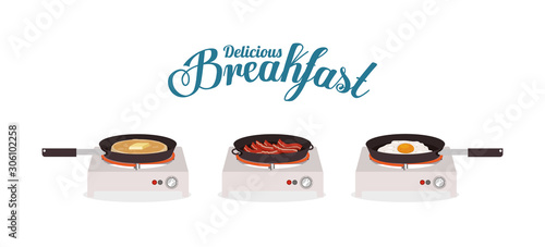 Breakfast bacon pancake and egg vector design