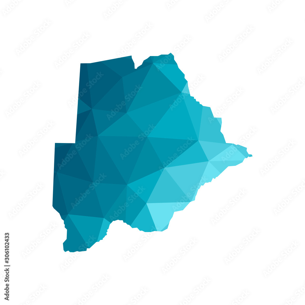 Vector isolated illustration icon with simplified blue silhouette of Republic of Botswana map. Polygonal geometric style, triangular shapes. White background Vector isolated illustration icon with simplified blue silhouette of Republic of Botswana map. Polygonal geometric style, triangular shapes. White background