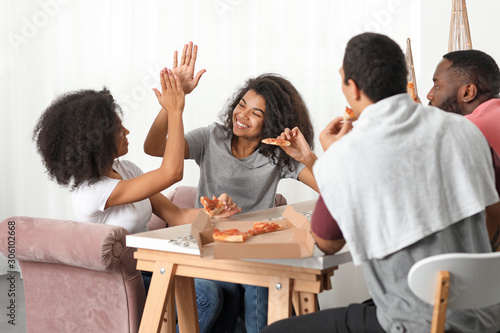 Happy Diverse Friends Eatin...