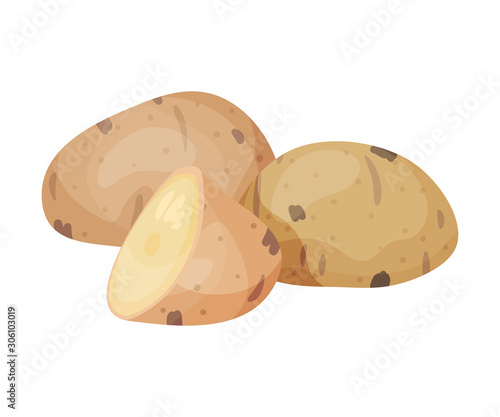 Whole and Half Raw Potato Vector Illustrated Minestrone Ingredient