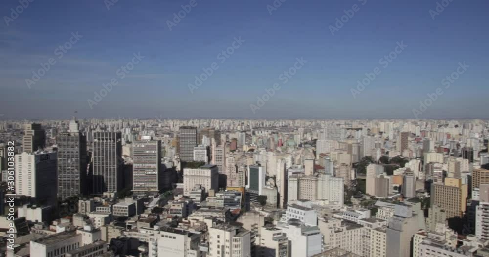 Panning shot of tops of buildings in Sao Paulo, Brazil Panning shot of tops of buildings in Sao Paulo, Brazil