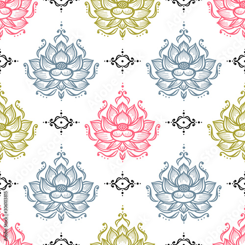 Fotótapéta Ethnic Oriental Mehndi Lotus Flower Seamless Pattern