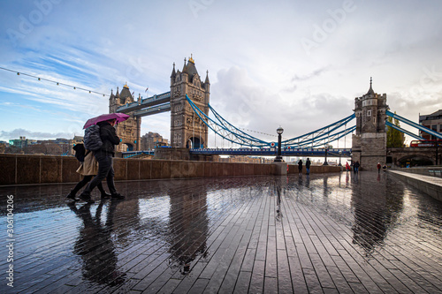 Photography Morning scene in a rainy day in London at Tower Bridge