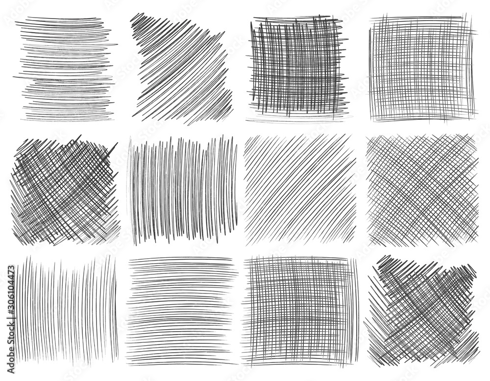 Fototapeta Pencil strokes set, different scribbles isolated on white.
