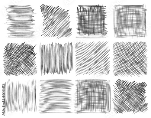 Pencil strokes set, different scribbles isolated on white.