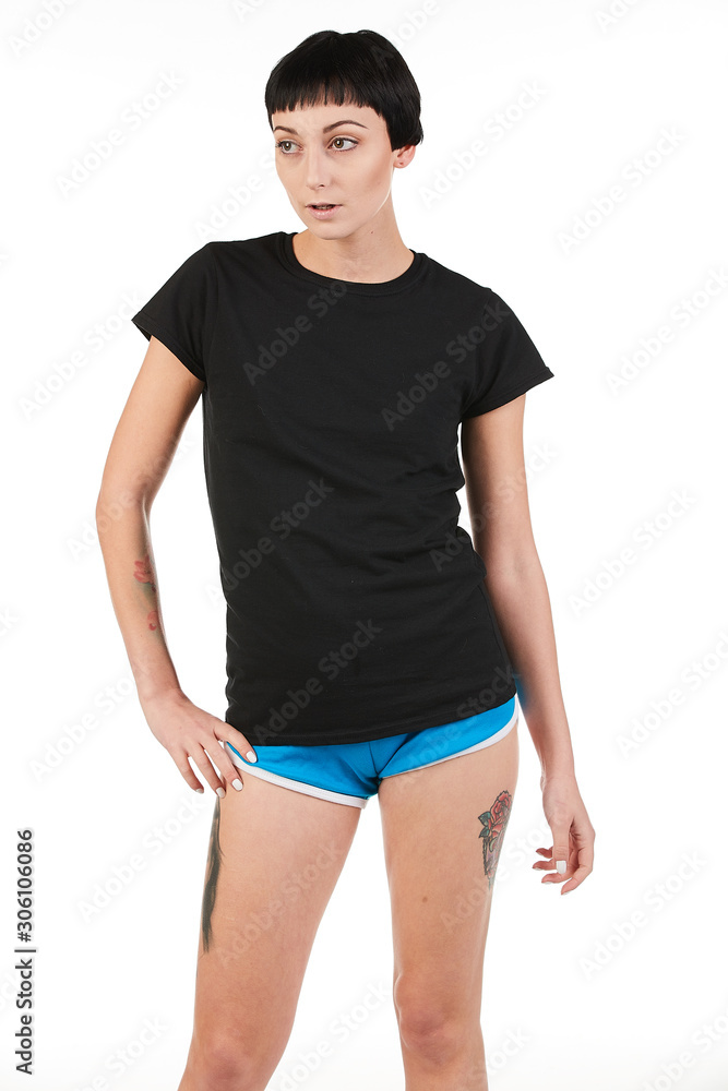 Blank t-shirt mock-up - Beautiful retro sports fashion girl ready for your design Blank t-shirt mock-up - Beautiful retro sports fashion girl ready for your design
