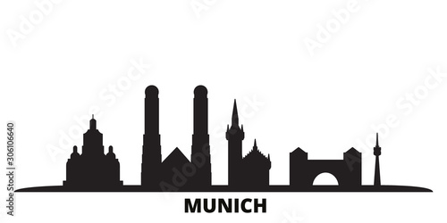 Germany, Munich city skyline isolated vector illustration. Germany, Munich travel cityscape with landmarks