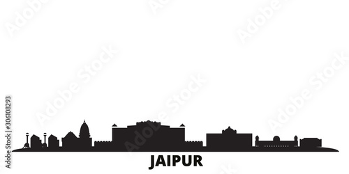 India, Jaipur city skyline isolated vector illustration. India, Jaipur travel cityscape with landmarks