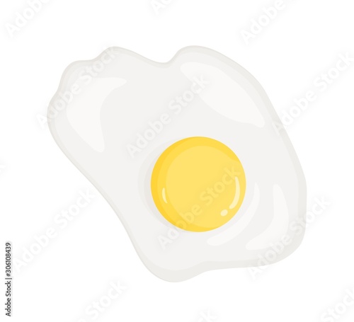 Omelette, fried egg vector illustration. Healthy eating, dietary product, good nutrition item. Breakfast dish, lunch meal top view. Egg protein and yolk isolated on white background.