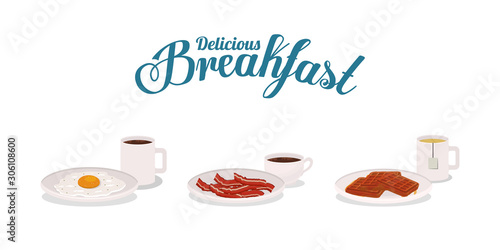 Breakfast egg bacon and waffle vector design