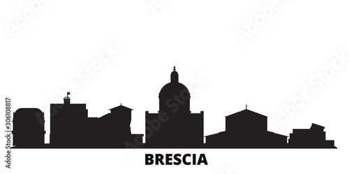Italy, Brescia city skyline isolated vector illustration. Italy, Brescia travel cityscape with landmarks