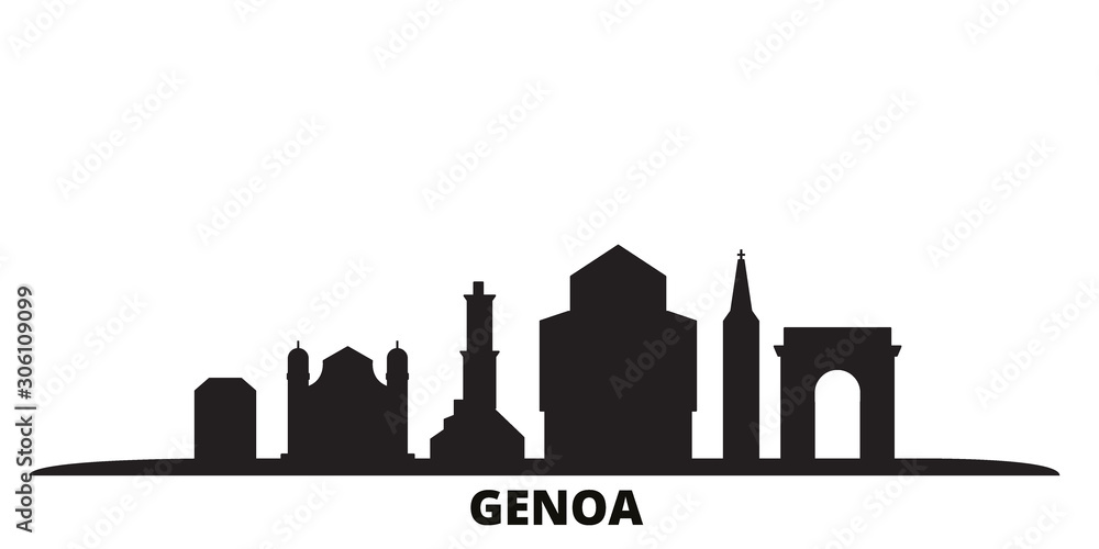 Fototapeta Italy, Genoa city skyline isolated vector illustration. Italy, Genoa travel cityscape with landmarks