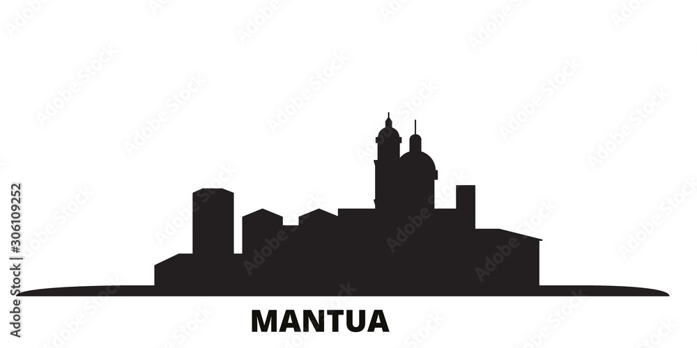 Fototapeta Italy, Mantua city skyline isolated vector illustration. Italy, Mantua travel cityscape with landmarks