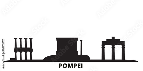 Italy, Pompei city skyline isolated vector illustration. Italy, Pompei travel cityscape with landmarks
