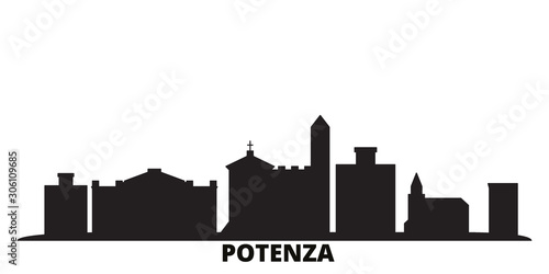 Italy, Potenza city skyline isolated vector illustration. Italy, Potenza travel cityscape with landmarks