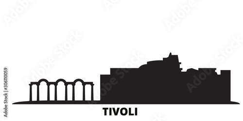 Italy, Tivoli, Villa Adriana city skyline isolated vector illustration. Italy, Tivoli, Villa Adriana travel cityscape with landmarks