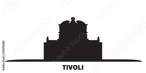 Italy, Tivoli, Villa D'este city skyline isolated vector illustration. Italy, Tivoli, Villa D'este travel cityscape with landmarks