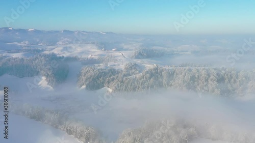 Wallpaper Mural Aerial view of the foothills of the Alps on an ice-cold winter morning with fog and fresh snow, Lucerne, Switzerland Torontodigital.ca