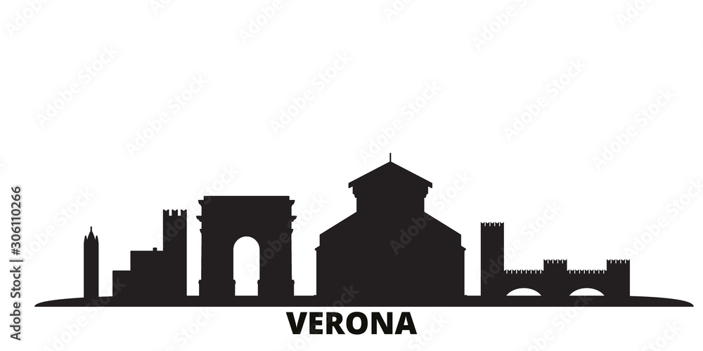 Italy, Verona City city skyline isolated vector illustration. Italy, Verona City travel cityscape with landmarks