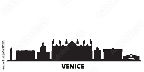 Italy, Venice city skyline isolated vector illustration. Italy, Venice travel cityscape with landmarks