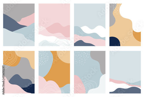 Collection of abstract background designs, shapes in clean Scandinavian trendy style. Story templates, winter sale, social media promotional content