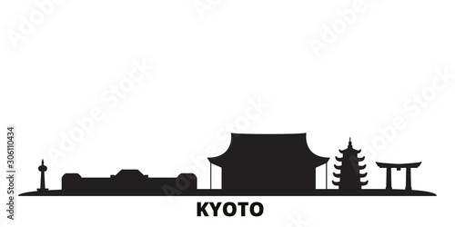 Japan, Kyoto city skyline isolated vector illustration. Japan, Kyoto travel cityscape with landmarks