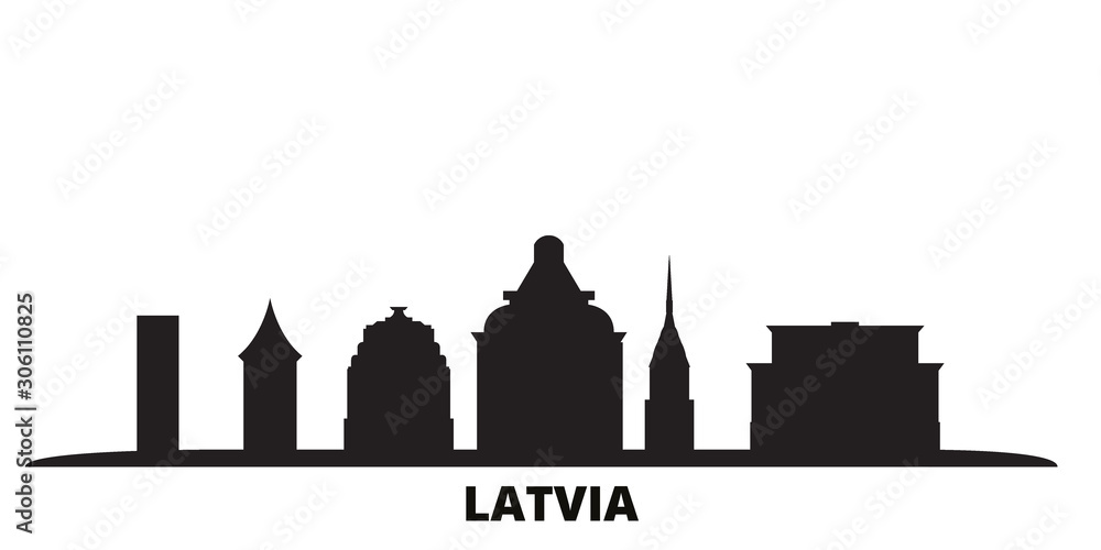 Fototapeta Latvia city skyline isolated vector illustration. Latvia travel cityscape with landmarks